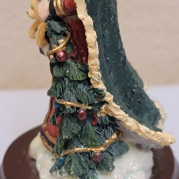 Festive Santa Figurine with Teddy Bear and Tree On Wooden Stand - Picture 5 of 8